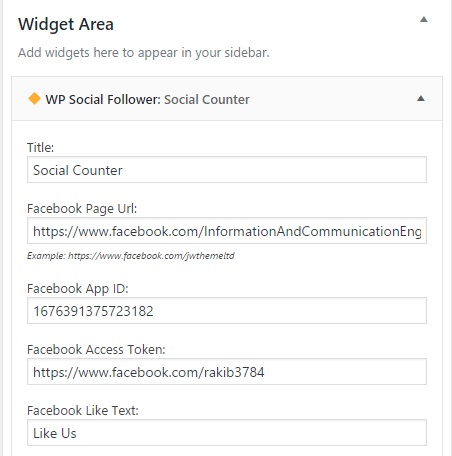 Give a title to the widget and the necessary information to set up your social network profile.