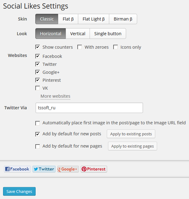 Settings page allows you to customize list of website buttons and how they appear on page
