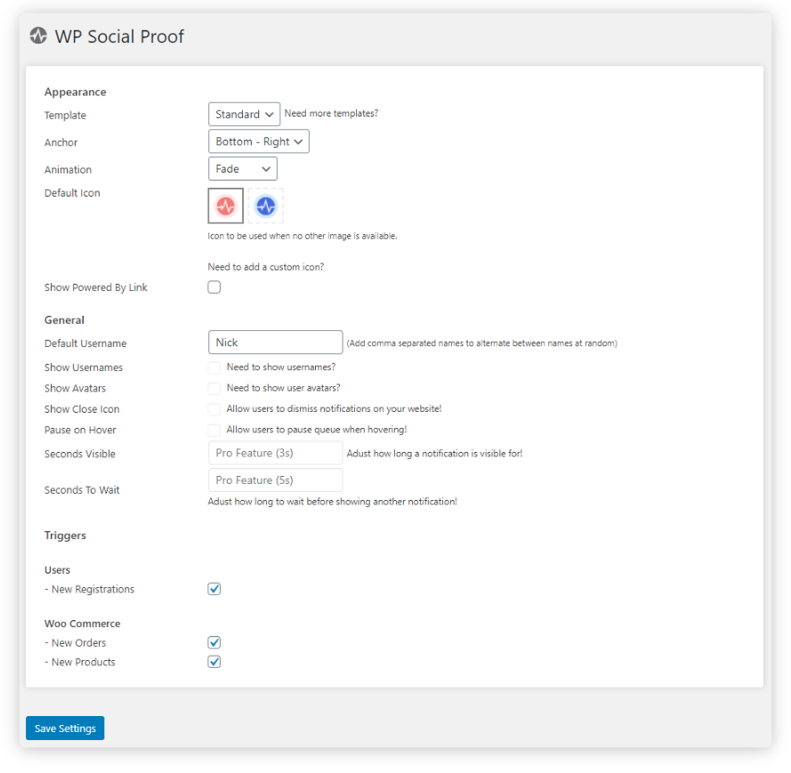 Settings area