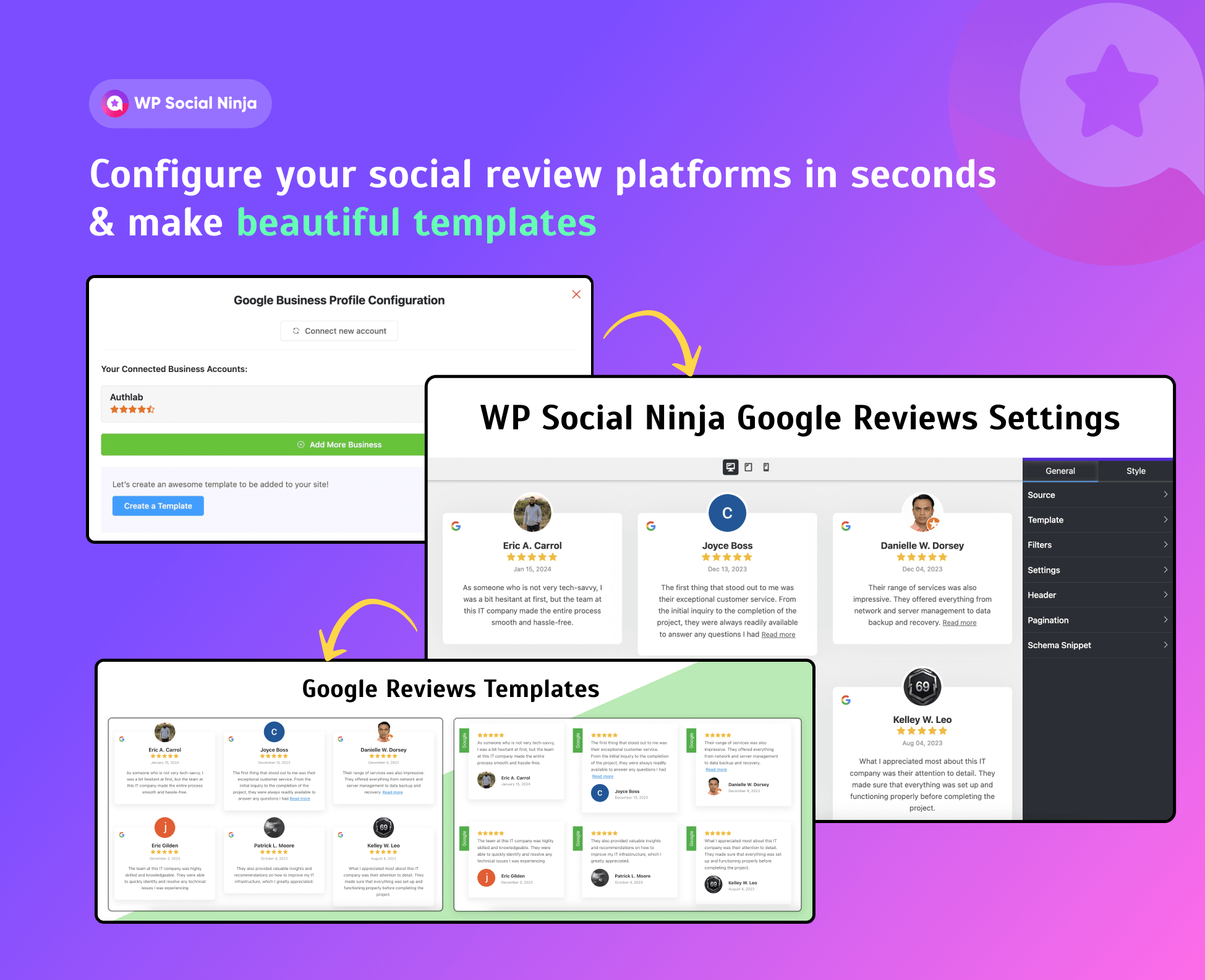 Display your social reviews, show the best feedback and build your brand’s credibility