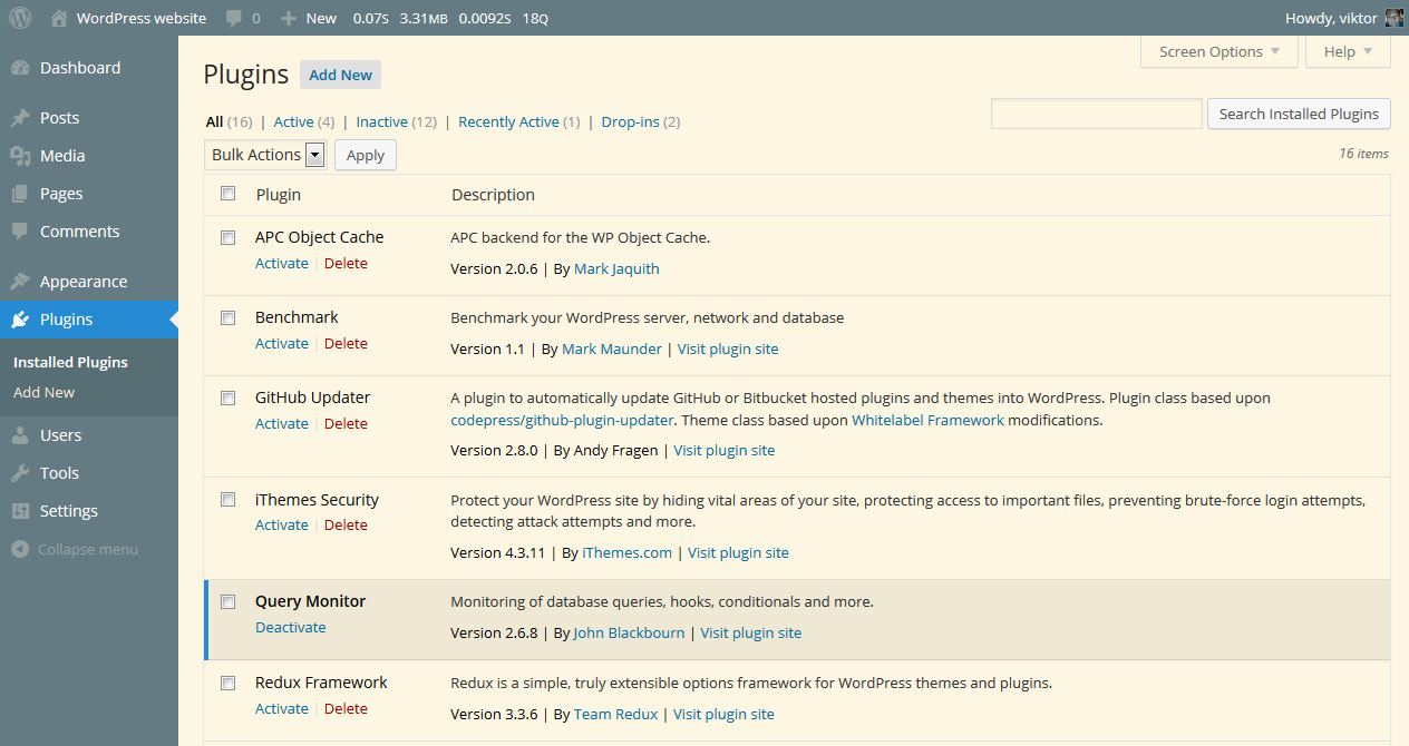 Plugin list page.