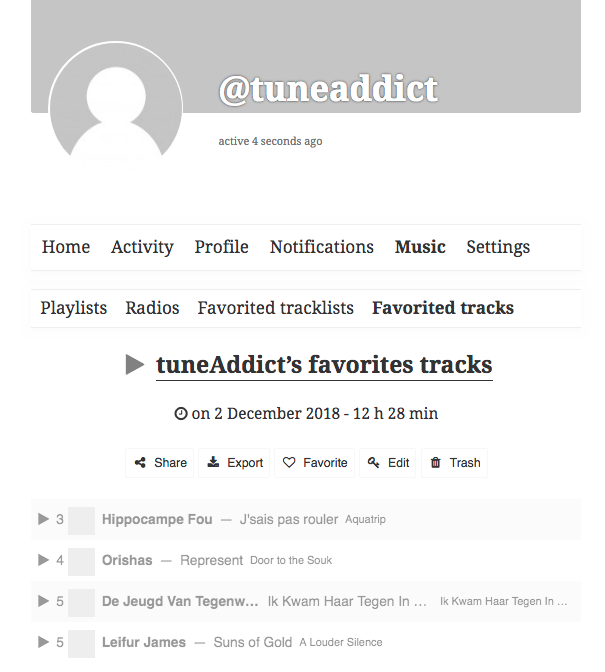 Music menu on a BuddyPress profile