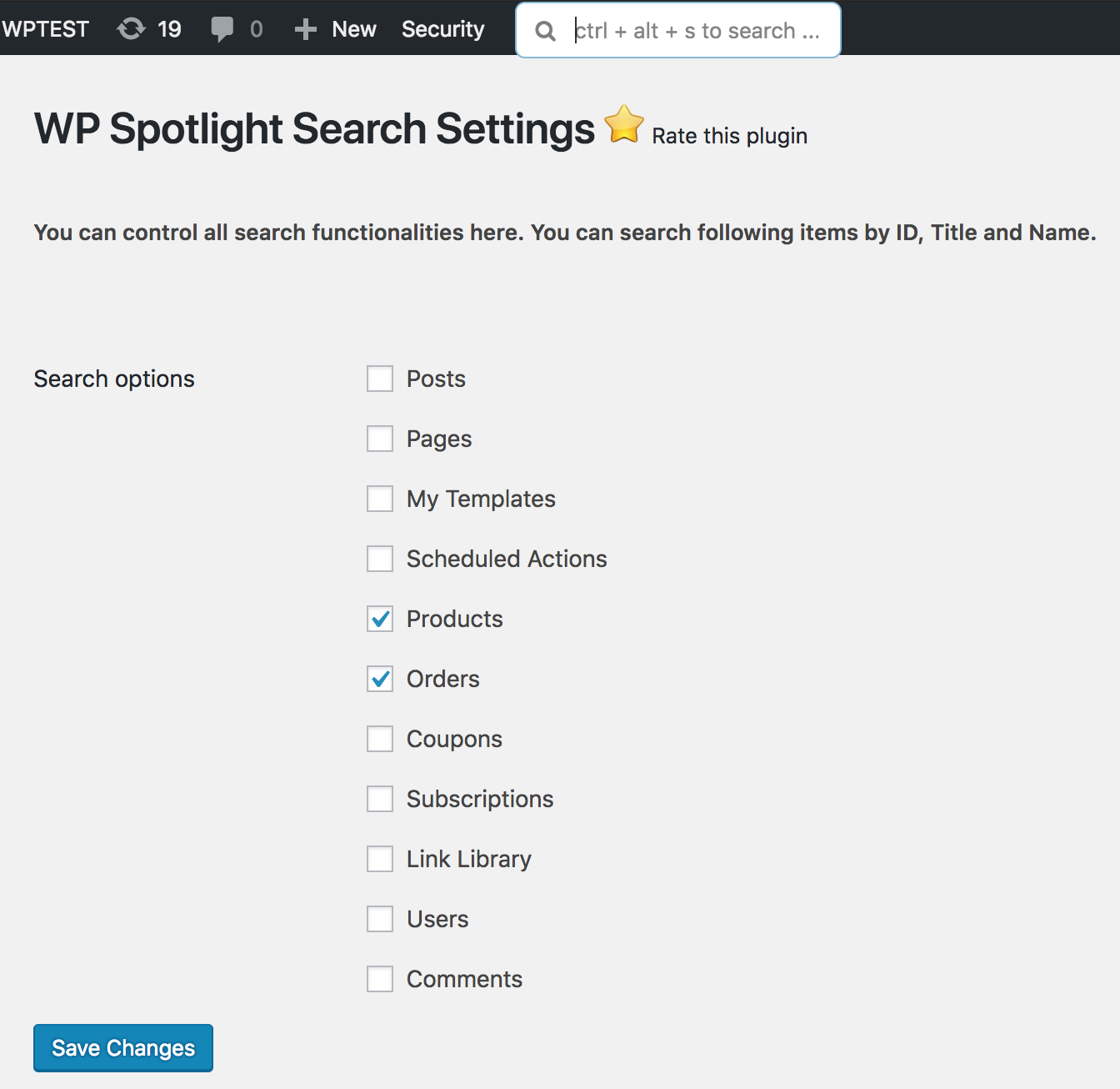 WP Spotlight Search Settings