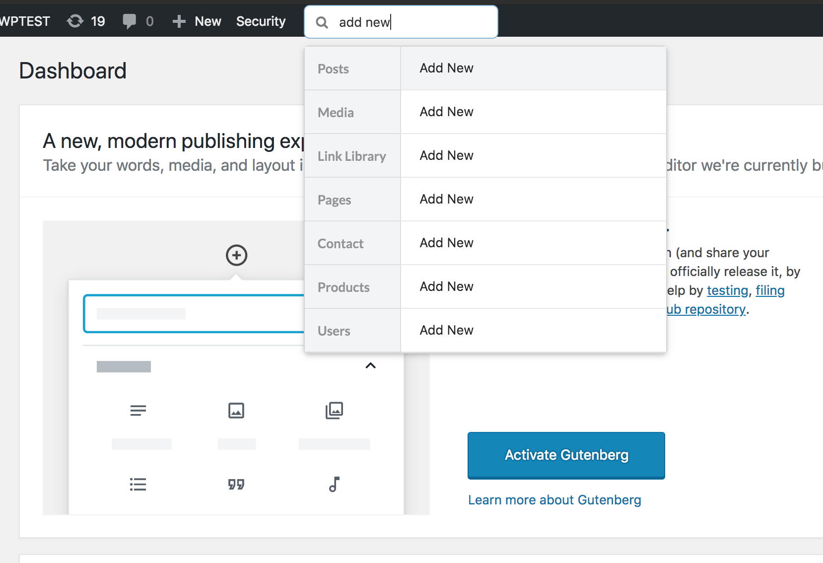 Menu and Submenu search result