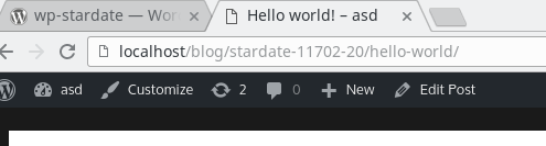 URL with `/blog/%stardate%/%postname%/` in the permalink structure.