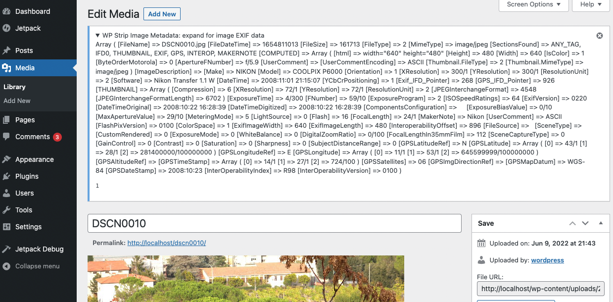Viewing image EXIF details