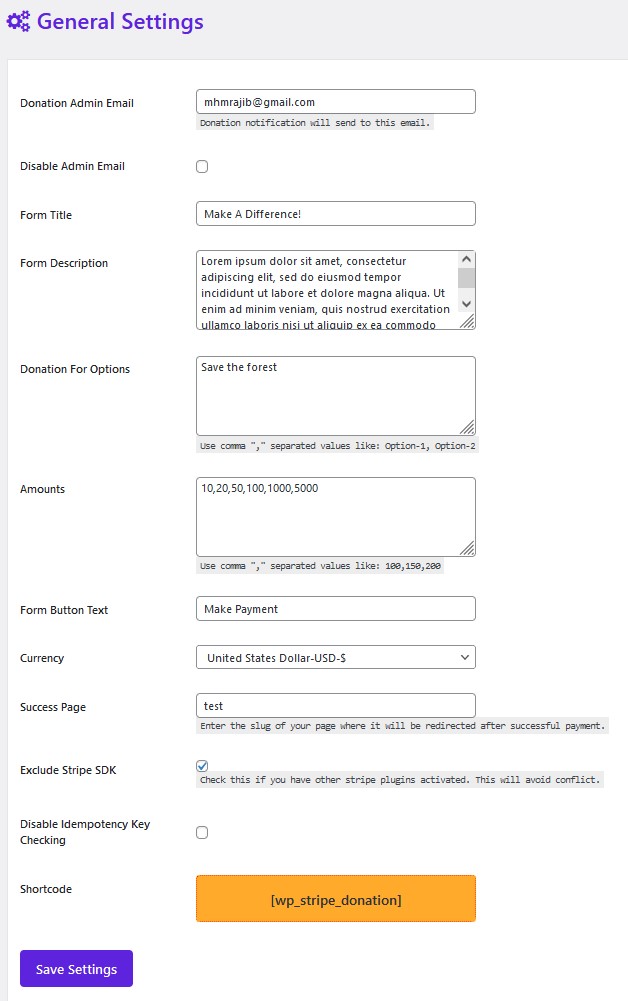 General Page Settings Panel