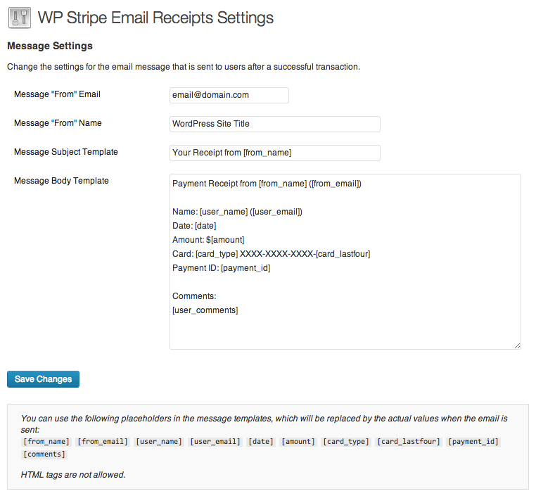 The plugin settings page