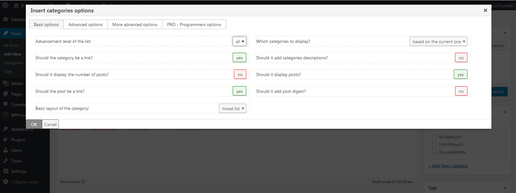 Basic options of plugin.