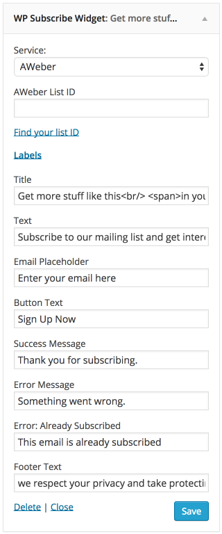 WP Subscribe Settings