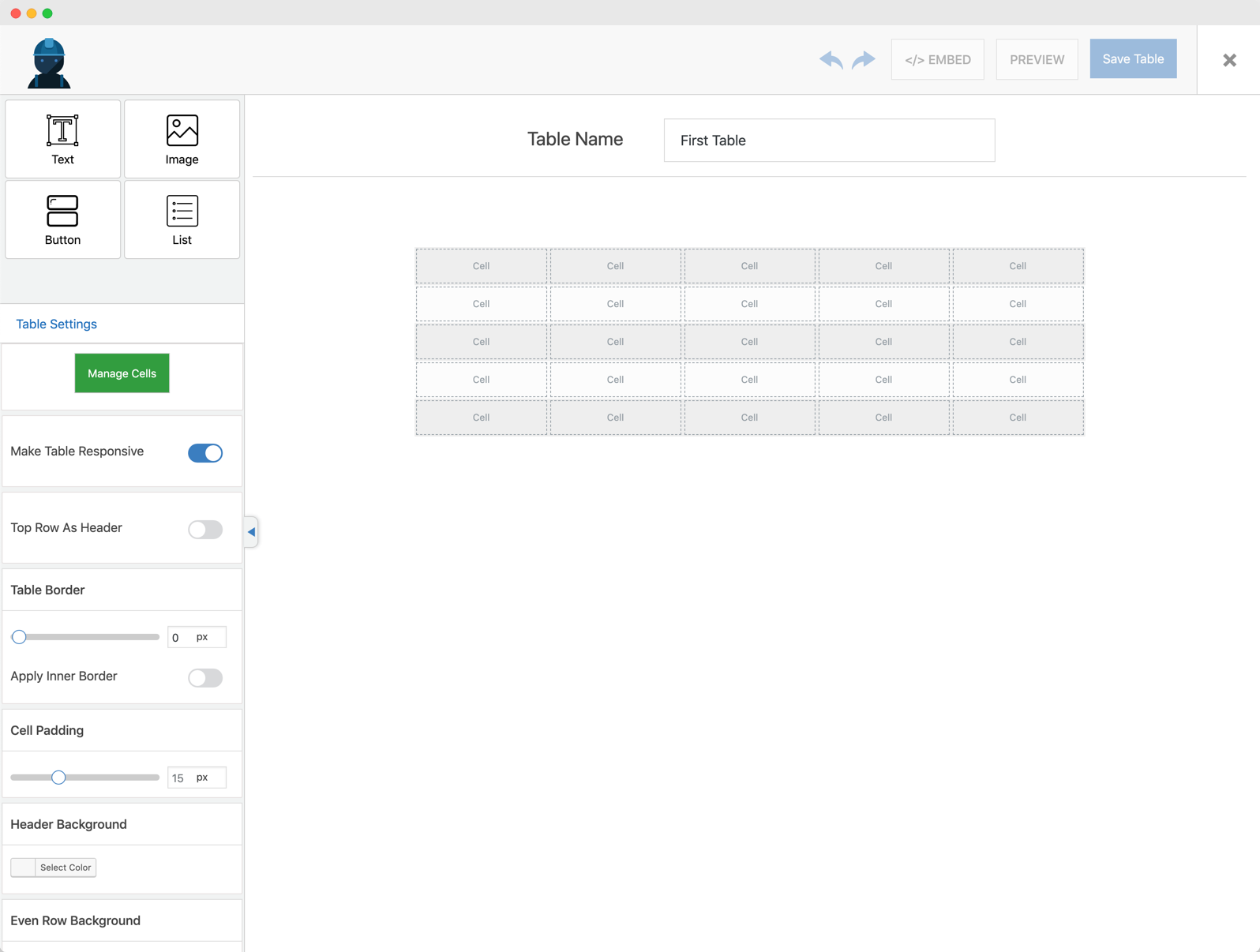 First Table In WP Table Builder.