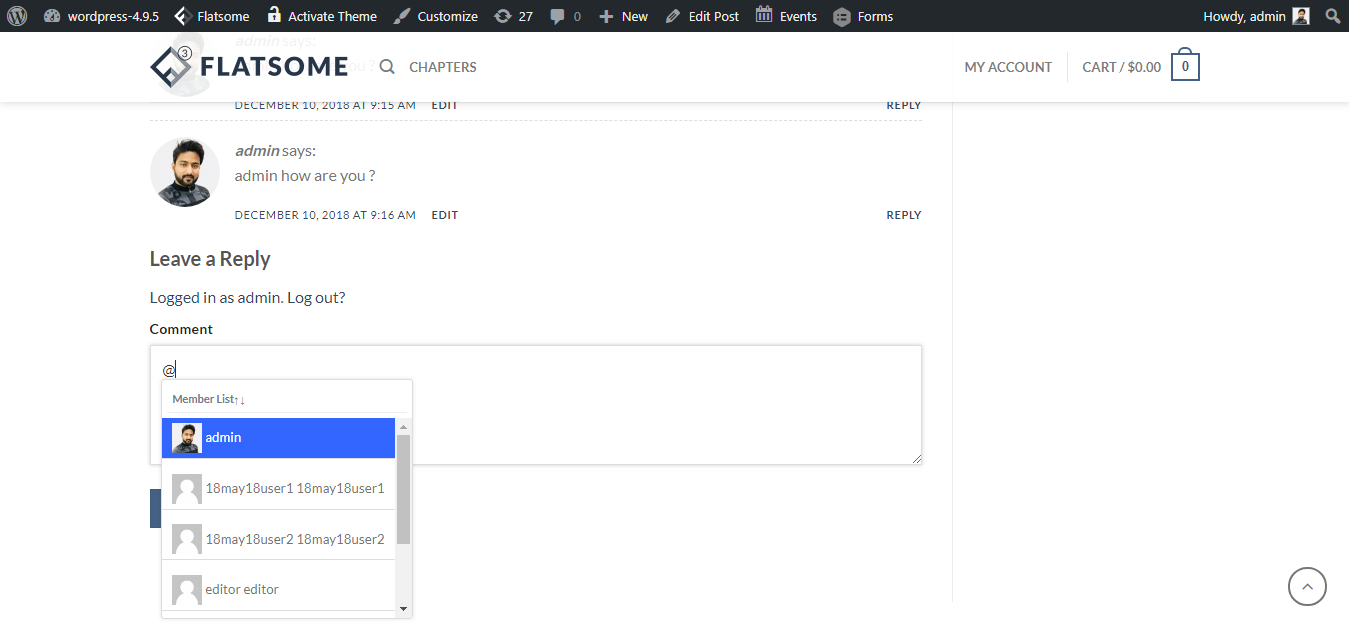 Comment box with tag users feature.