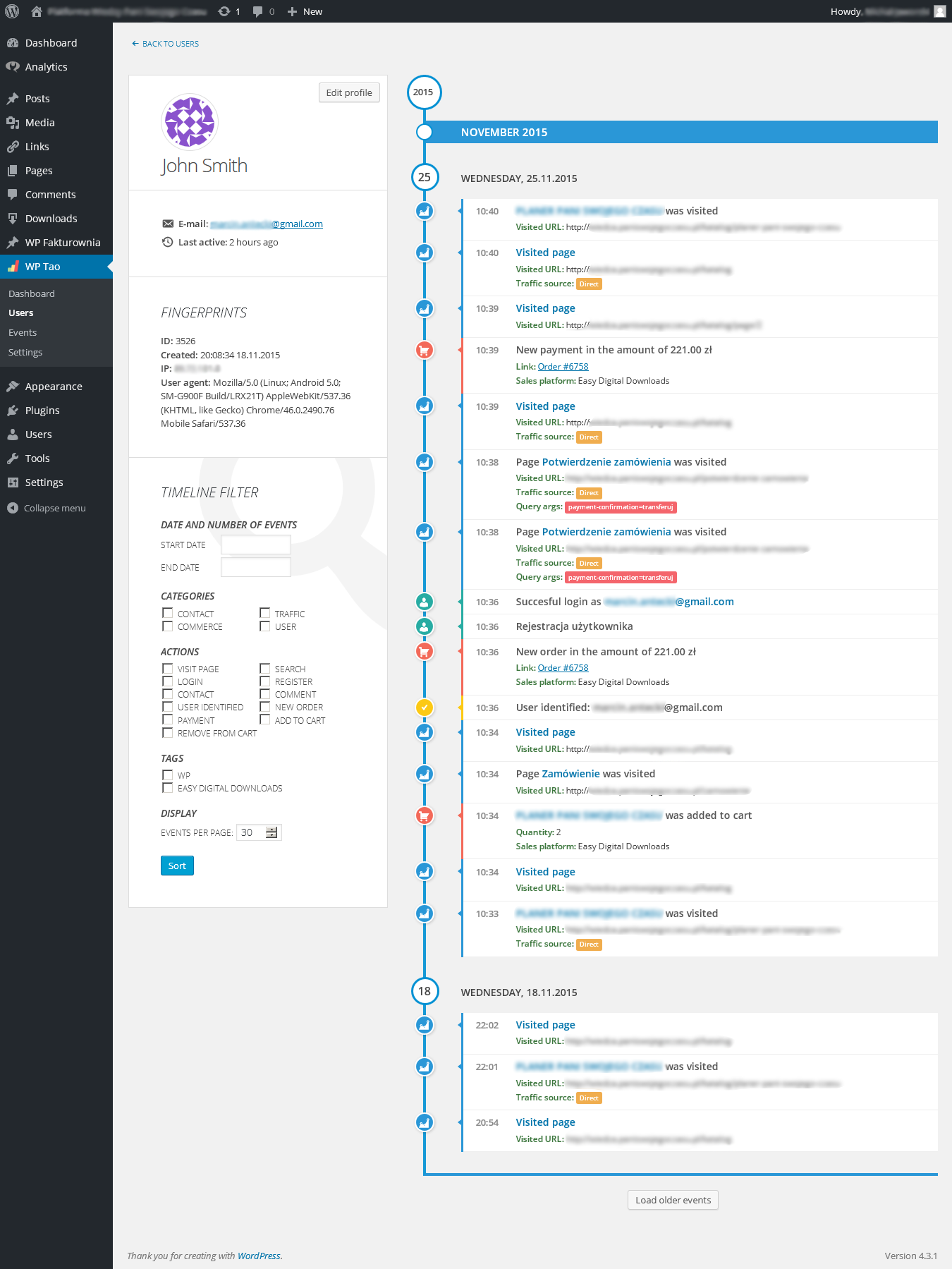 User timeline