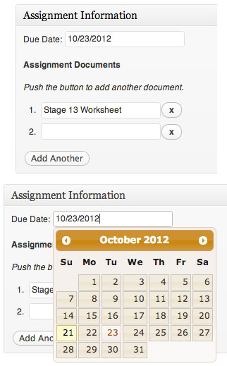 Screenshot 1 demonstrates the meta fields for assignments