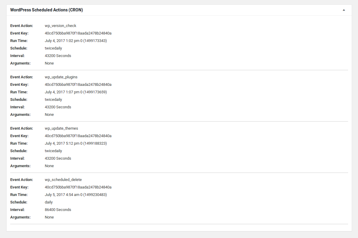 WordPress cron information