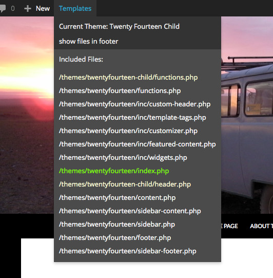 The WP Template Viewer toolbar menu.
