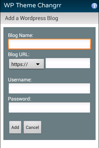 This is the section of the app where you would enter the name, url, and login information of your Wordpress site.  You must have this connector activated on your site for switching to work.