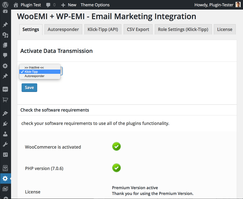 Choose mode: Klick-Tipp or Autoresponder (all email marketing provider). Check requirements.