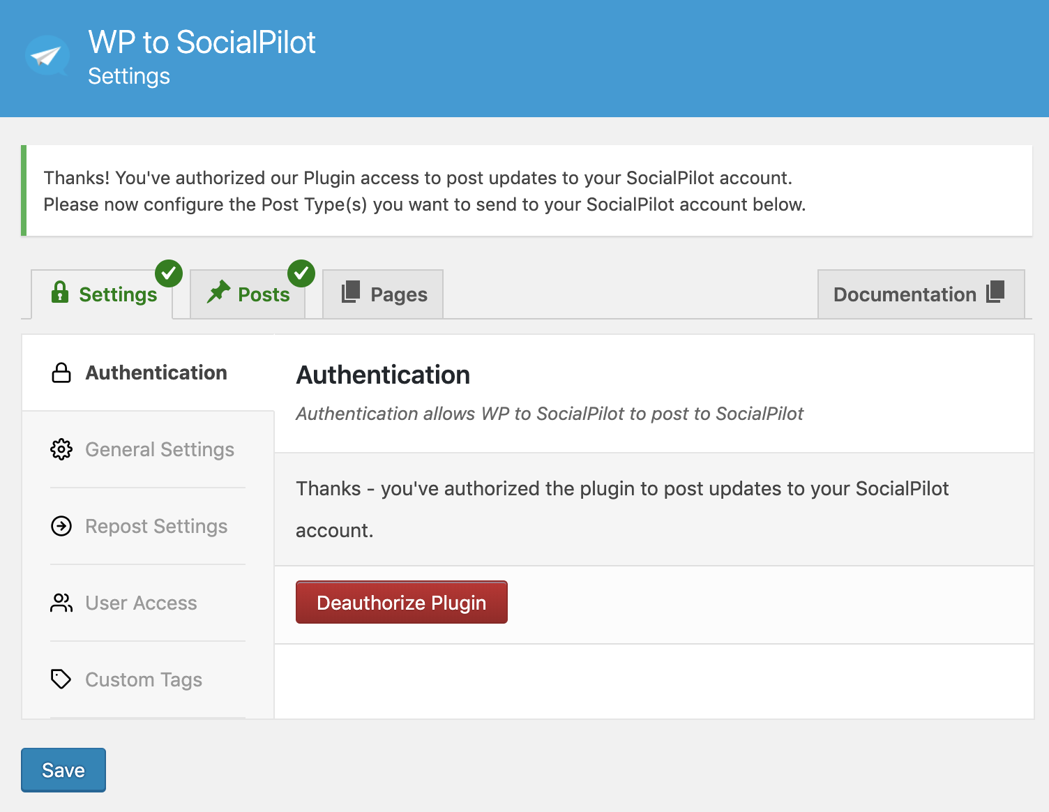 Settings Screen when SocialPilot is authorized.