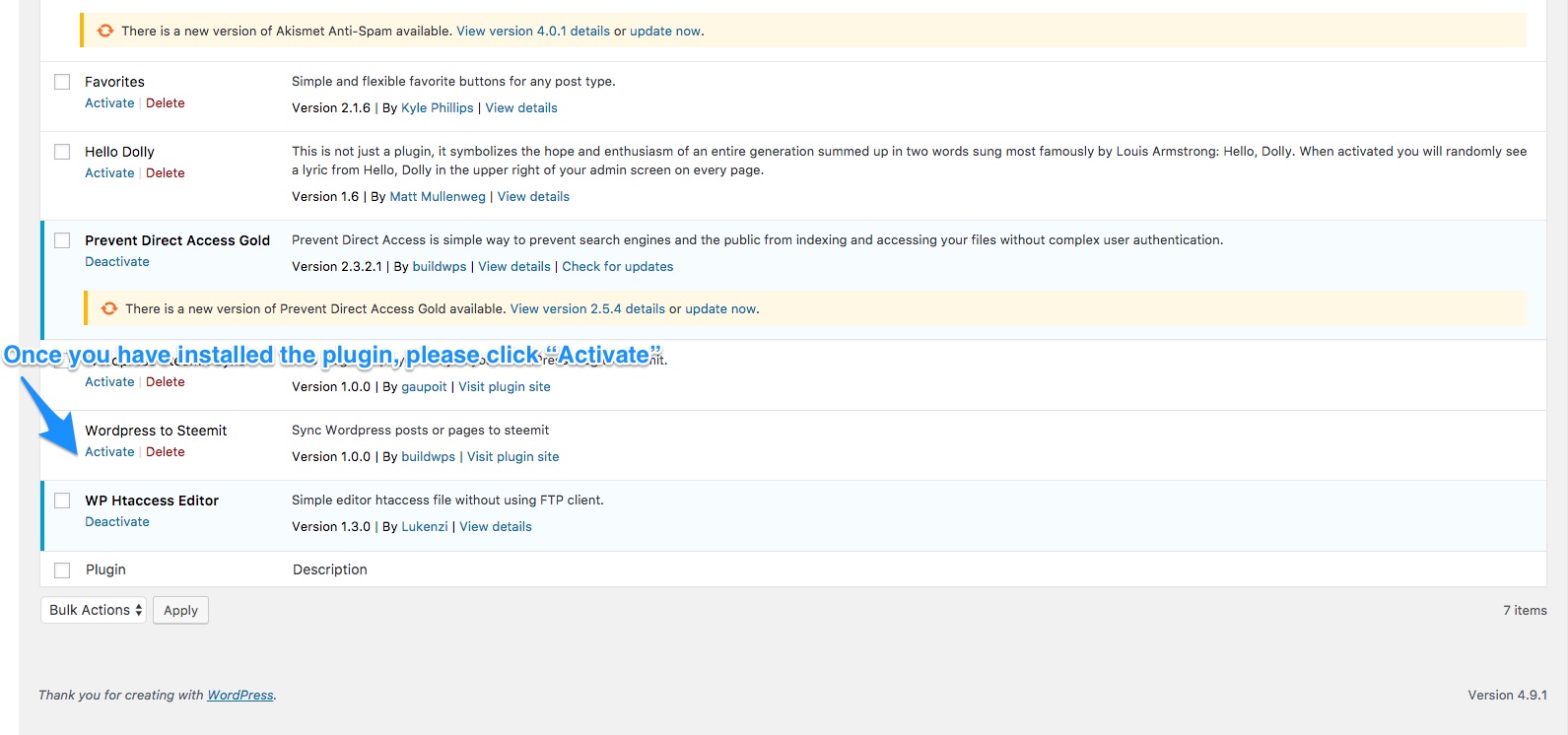 Once you have installed the plugin, please click “Activate”