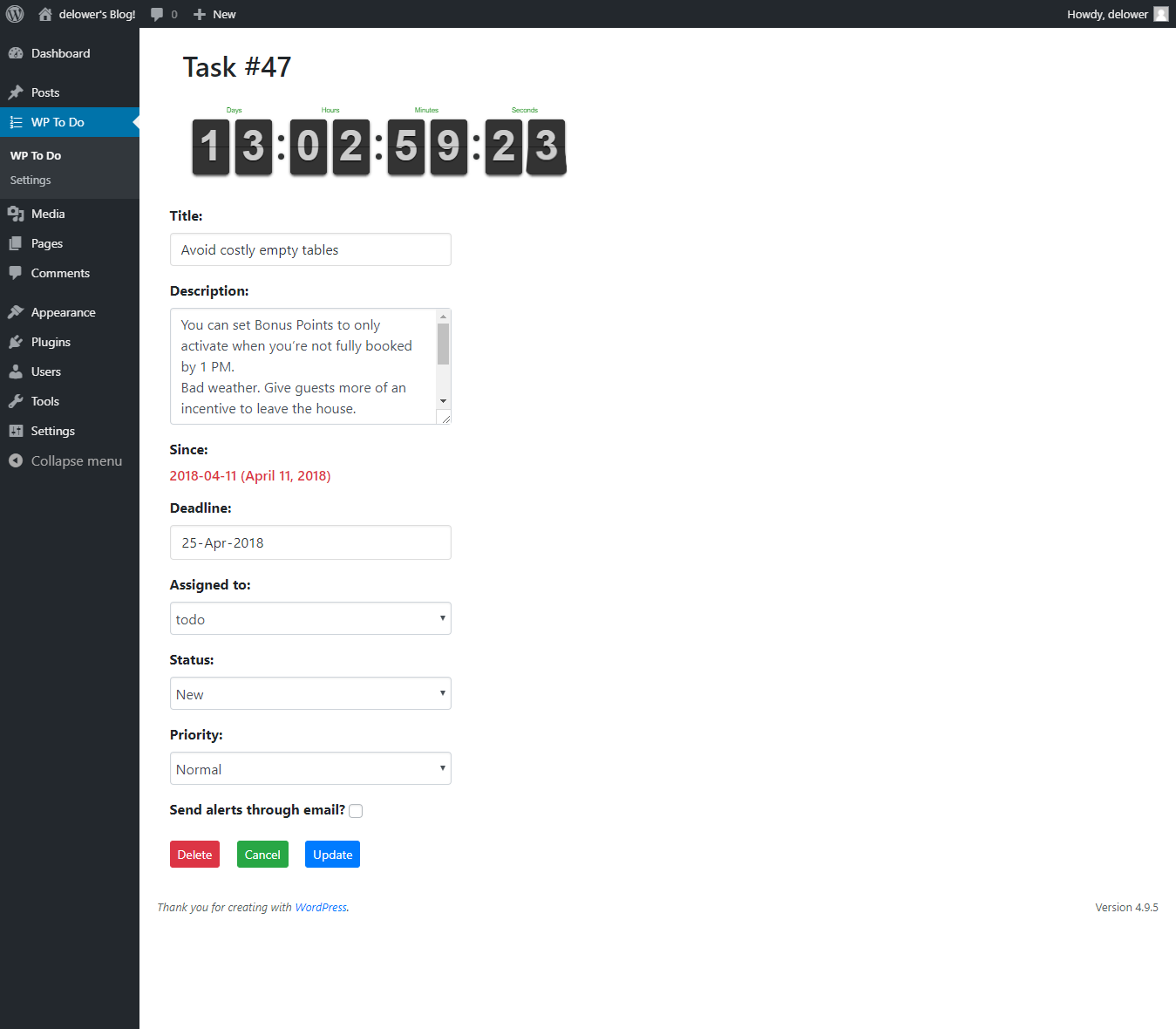 Task Edit Page with Countdown Timer
