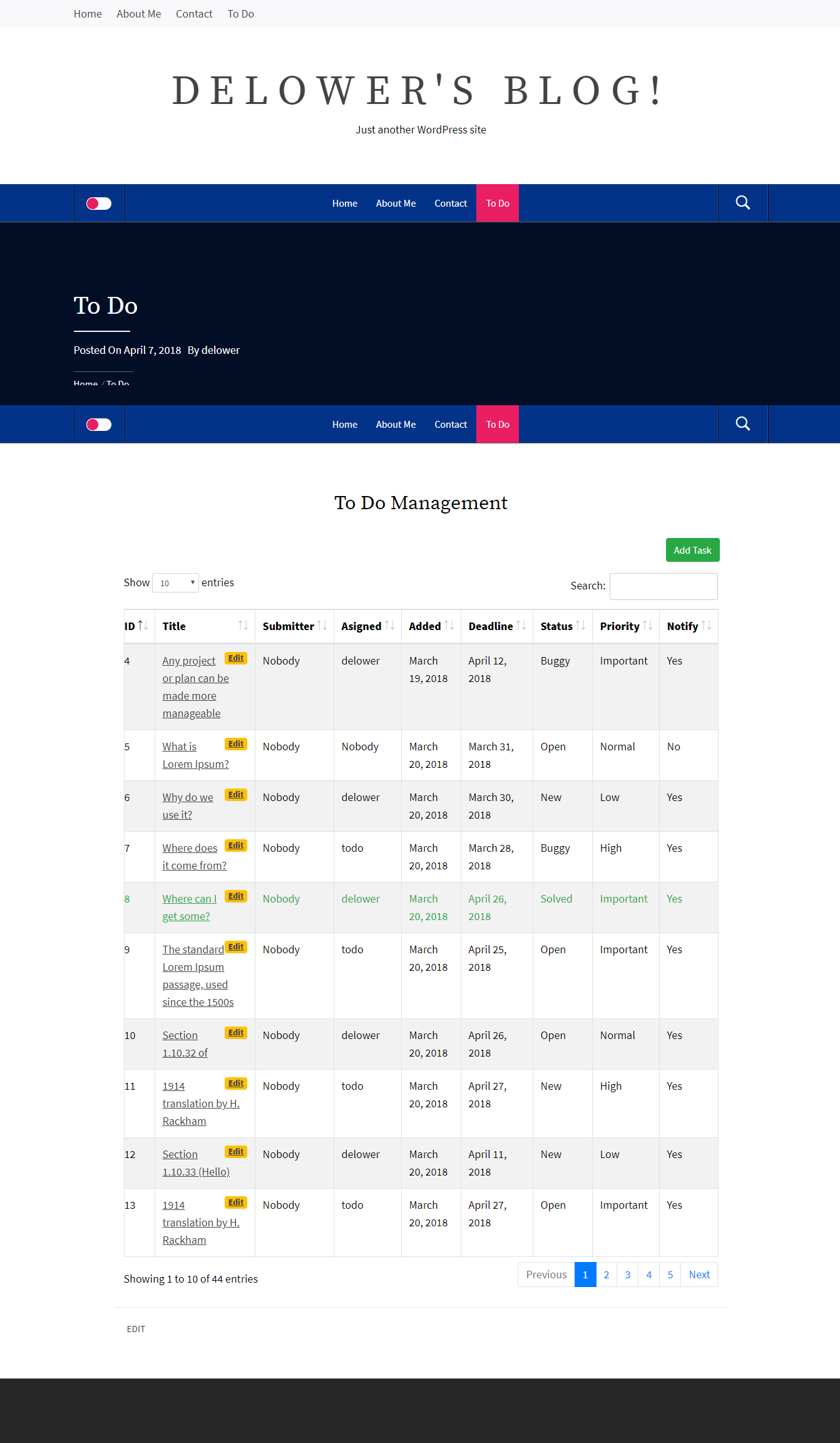Frontend Dashboard Page