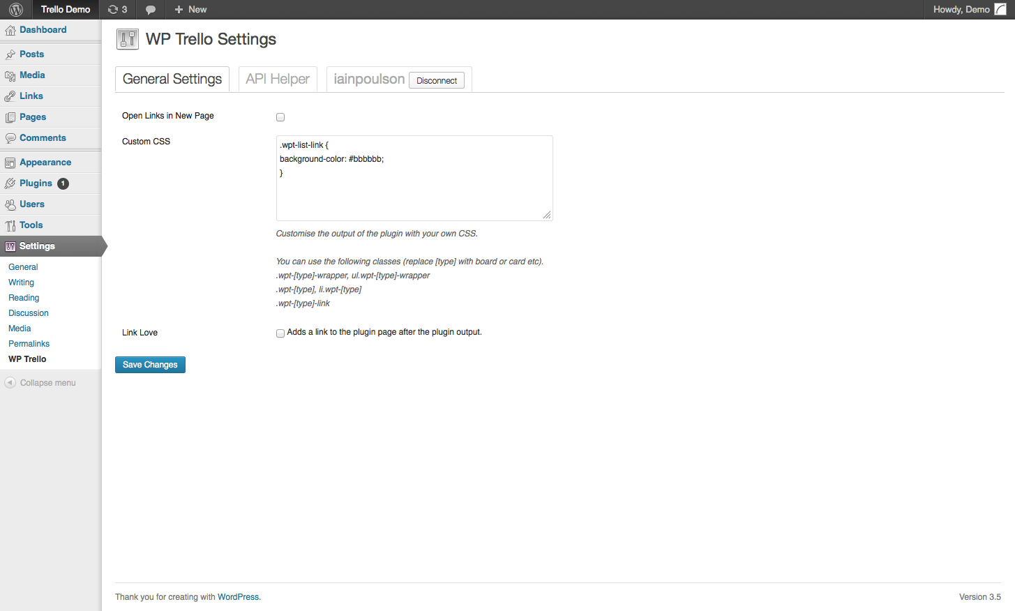 Screenshot of the general settings.