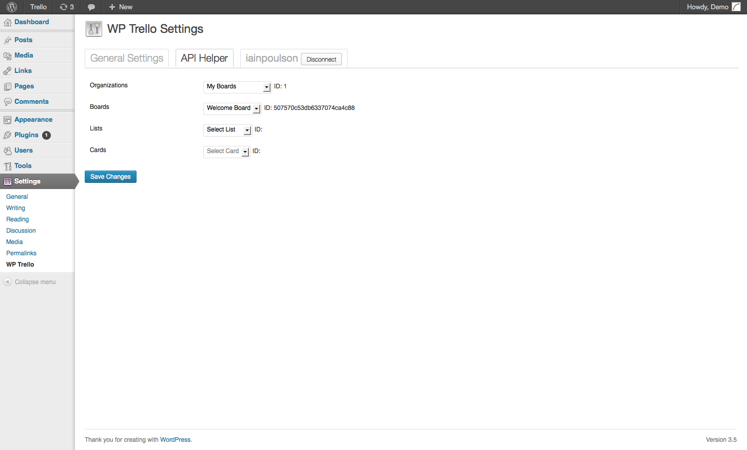 Screenshot of the API helper.