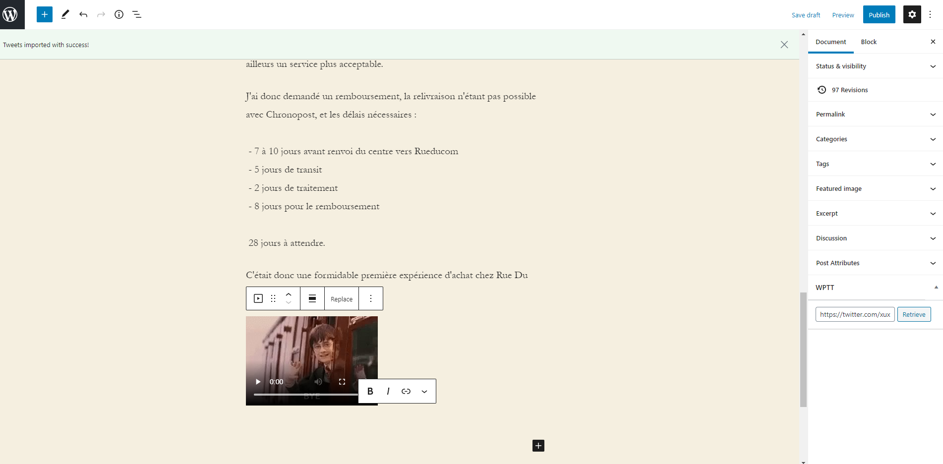 your post published