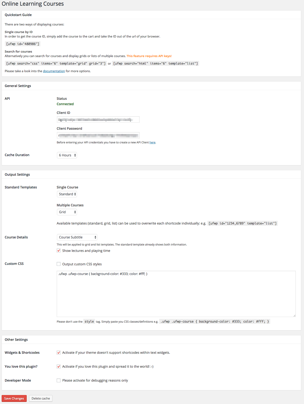 Admin: Settings page