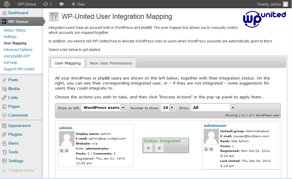 The WP-United user mapper