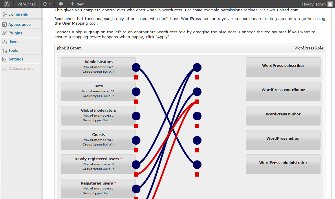 The WP-United permissions mapper