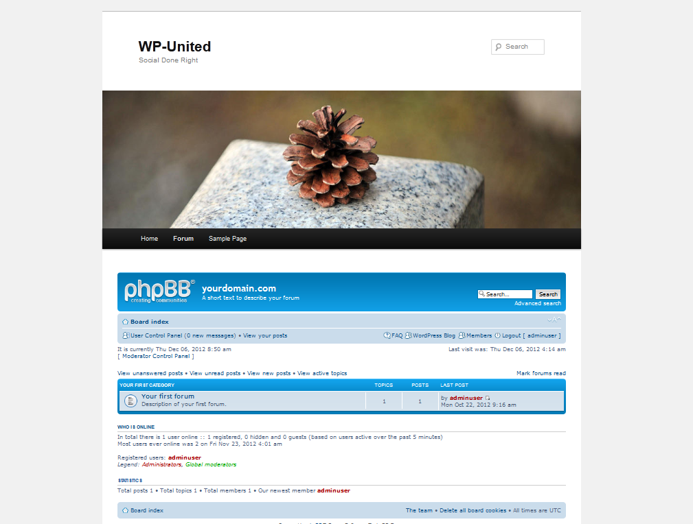 A phpBB forum in a WordPress page