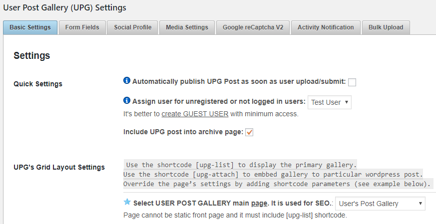 UPG admin dashboard