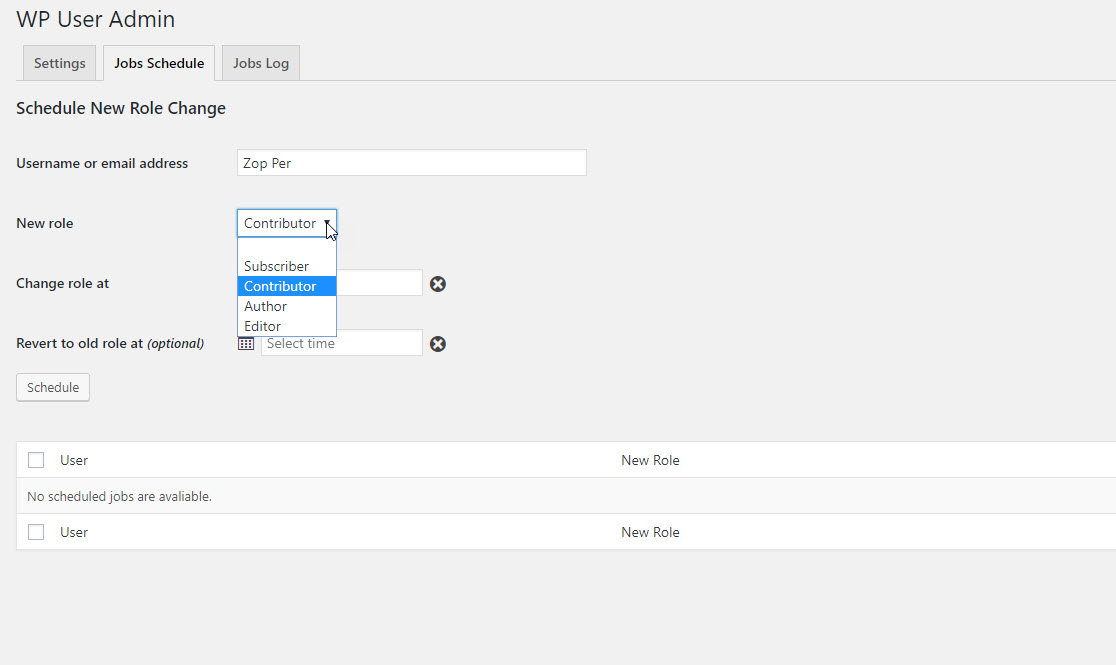 Setting the User Role Change Date and Time