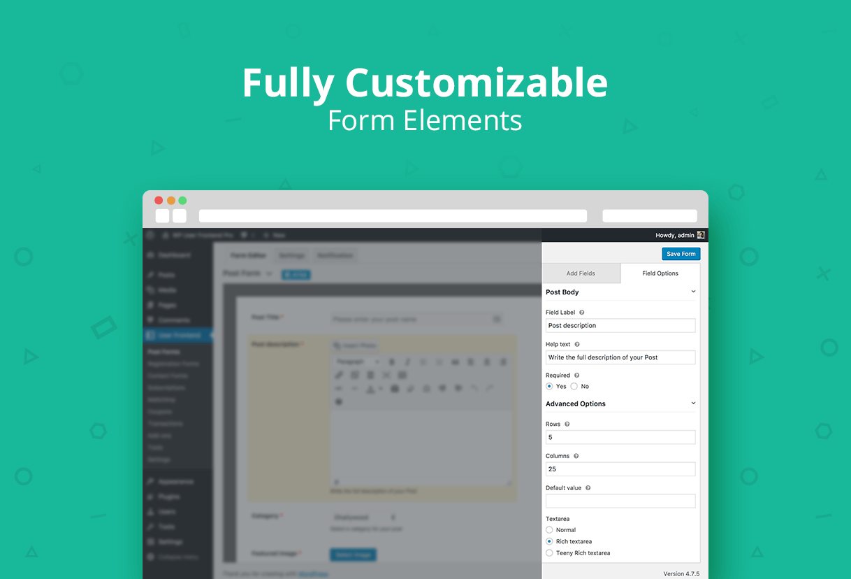 Customizable Form with Individual Post Settings