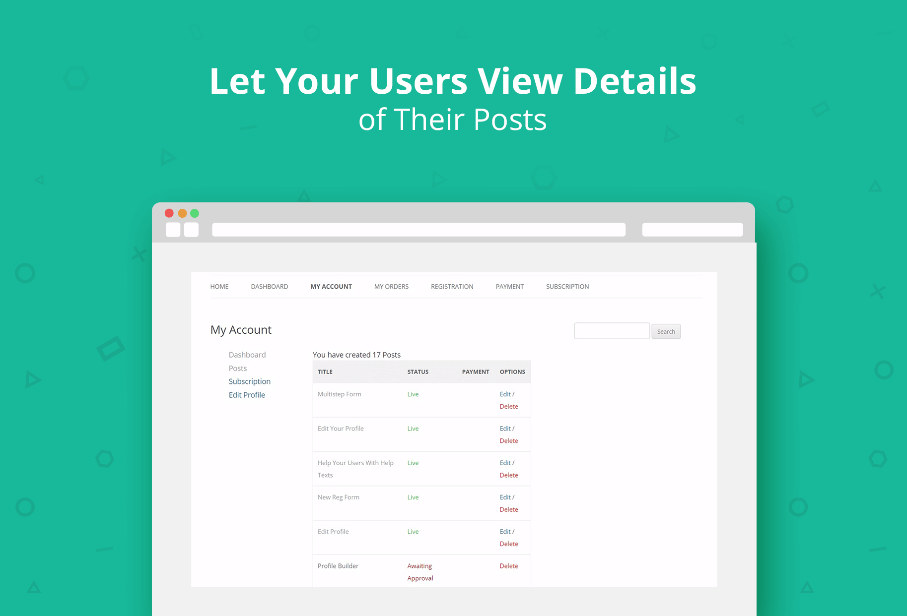 Dashboard Settings to Configure Posts