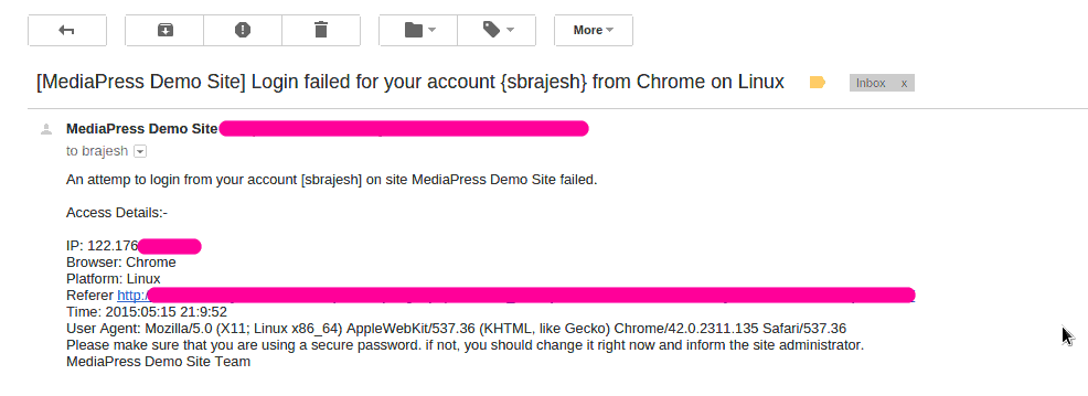 Failed Login Notification to the user