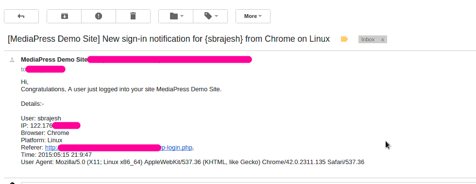 Successful Login notification to admin
