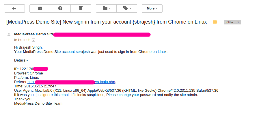 Successful Login Notification to the user