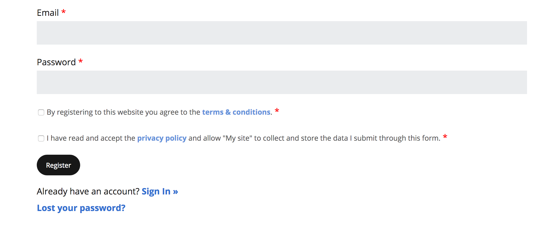 Registration forms fields editor: add, remove, edit fields and setup custom user role for the form.