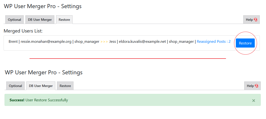 Success message after merge action