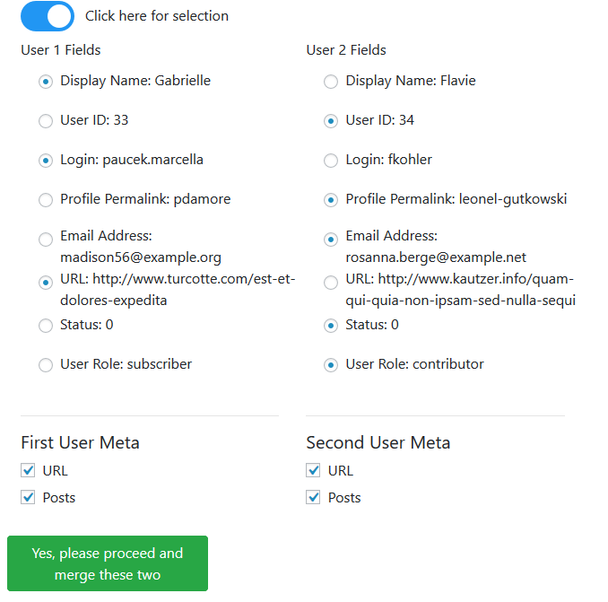 Settings page under users menu