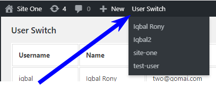 User Switch Adminbar Menu.