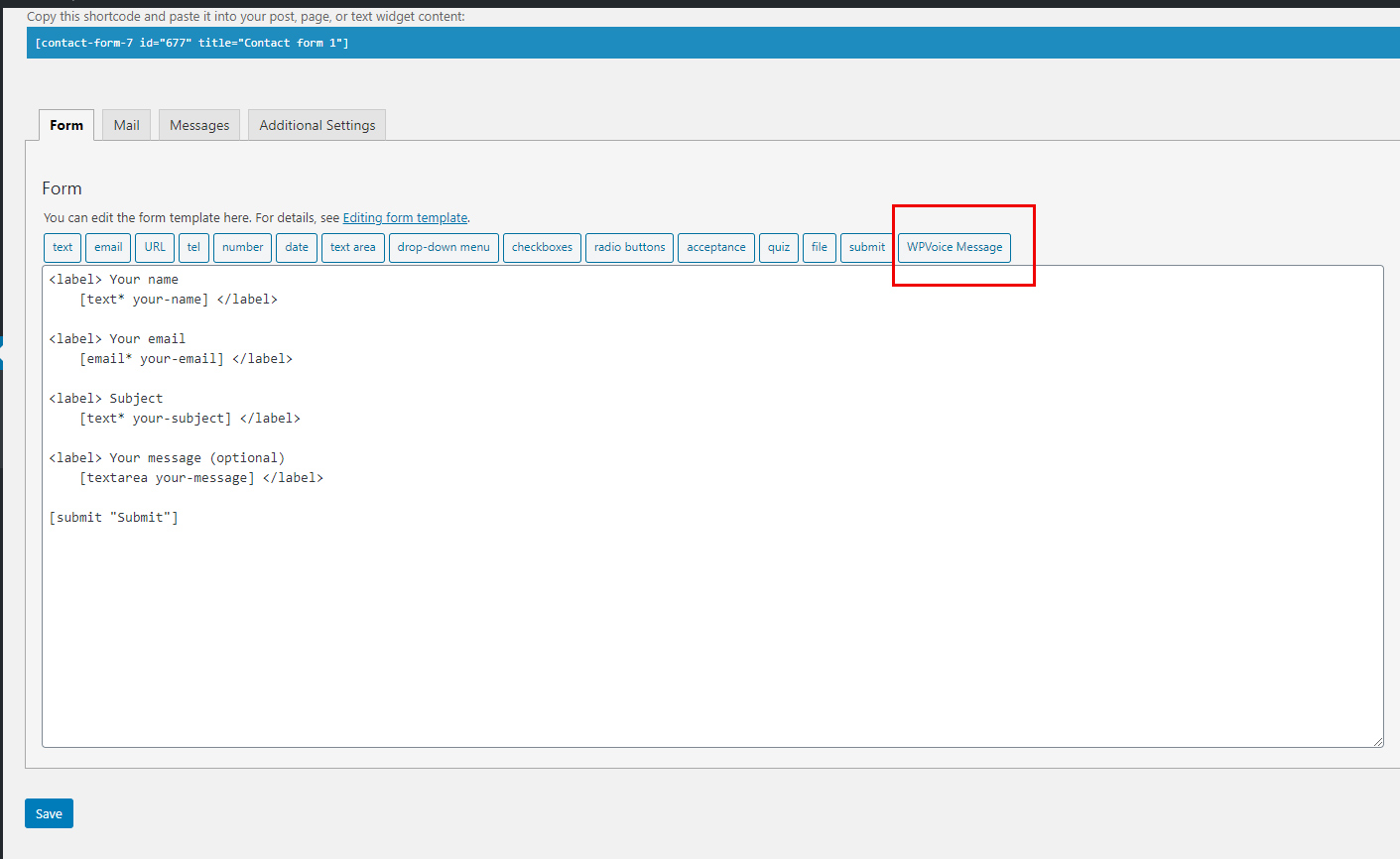 Add Voice Message shortcode to CF7