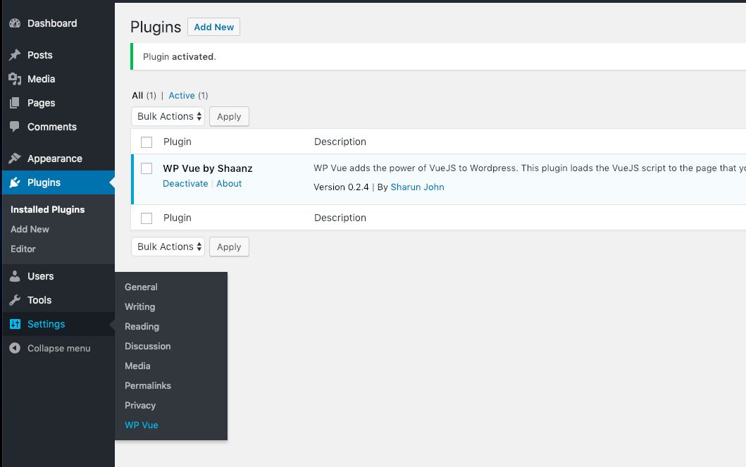 Global settings in Settings--> WP Vue