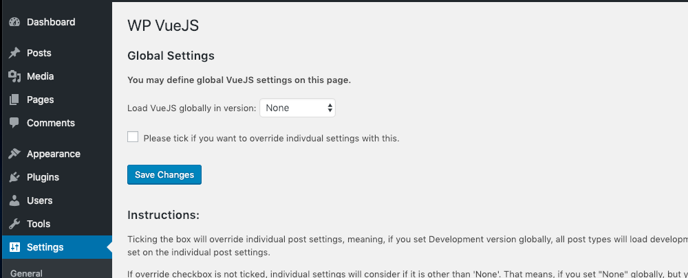 Global settings option