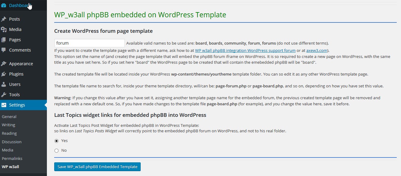 WP w3all auto embed phpBB into your WordPress template