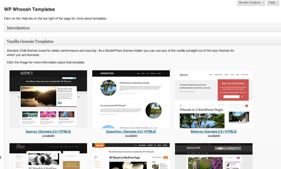 Whoosh Templates page
