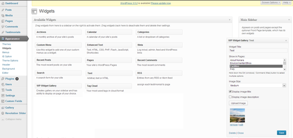This is the screenshot for the admin of the wp-widget gallery plugin.